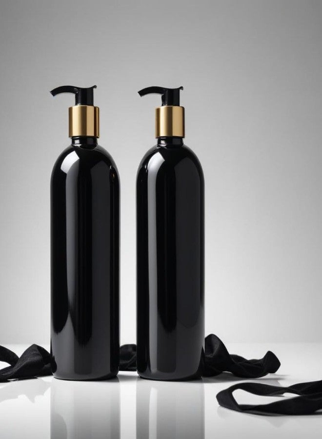 Forest Clay Empty Plastic Smooth Pump Bottles Portable Clear Small Cylinder Shampoo Lotion Pump Bottle Dispenser Durable Refillable Containers for Liquid Soap, Oil -500 ml Pack of 2 (Black) - Image 1