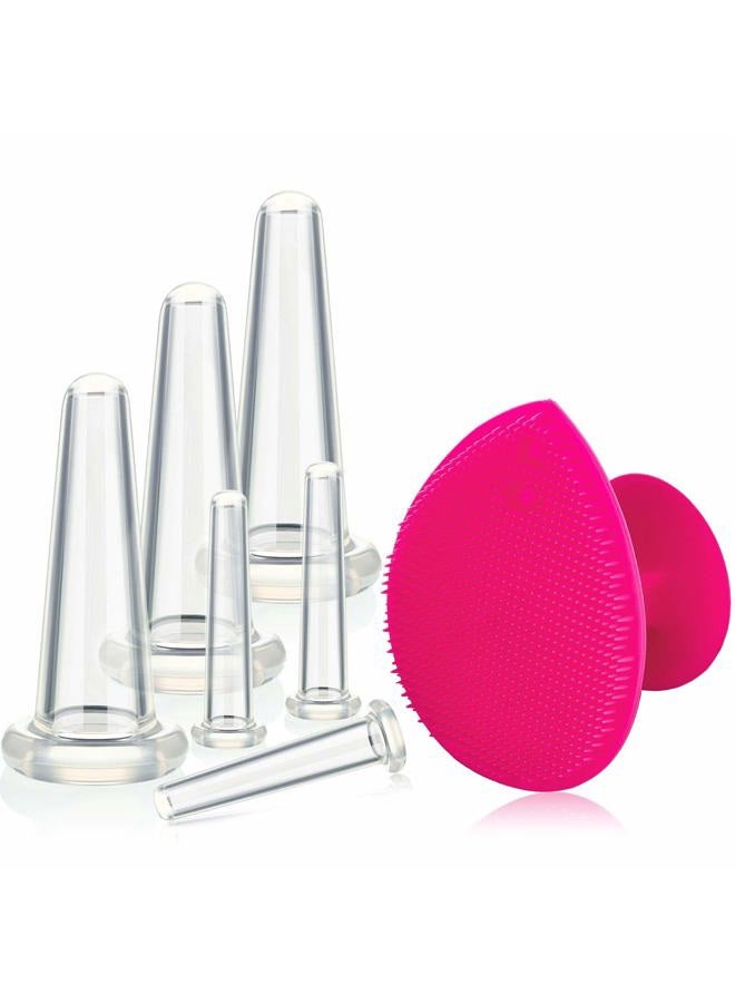 BBTO Cupping Facial Set for Face and Eye Cupping Massage, Facial Cupping Set Silicone Cups with Exfoliating Brush for Face Neck Skin (Small Medium, White). - Image 1