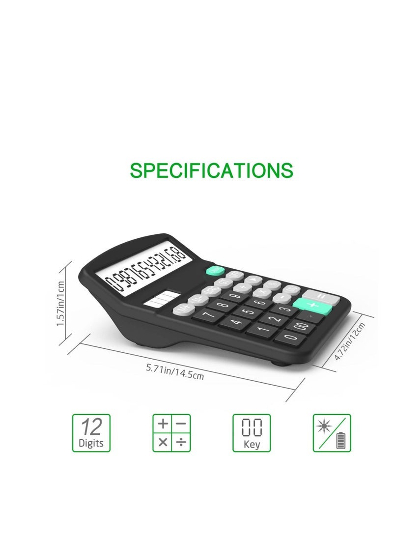 Excefore 2 Pack Standard Function Calculator, Solar & Battery Power 12 Digit Display Big Button Desktop Calculators, Suitable for Home and Office (Black) - Image 5