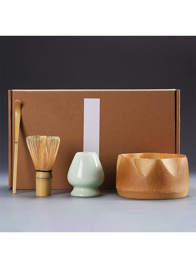 Matcha Set,Made of Pure Natural Bamboo,Includes Bamboo Whisk,Ceramic Whisk Holder,Bamboo Bowl,Bamboo Spoon,Suitable for Making Perfect Chinese Song Dynasty Tea Ceremony  - Image 1
