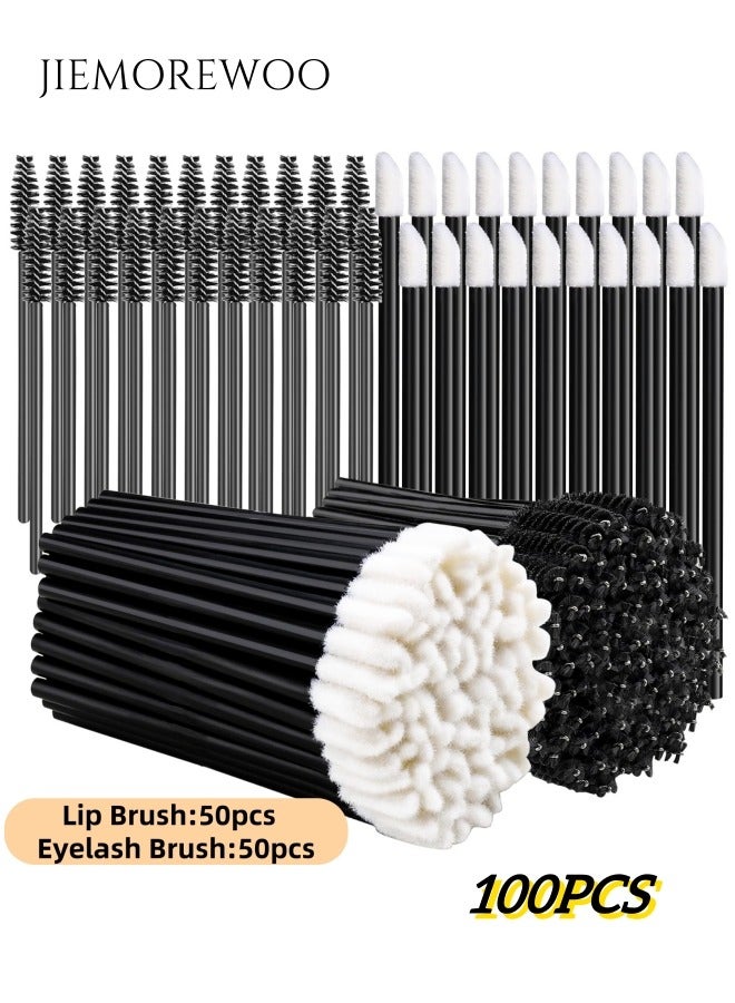 JIEMOREWOO 100pcs Eyelash Extension & Lip Applicator Kit – Disposable Lash Brushes, Mascara Wands, Lip Gloss Wands, Micro Swabs – Portable Storage Tube (Black) - Image 1