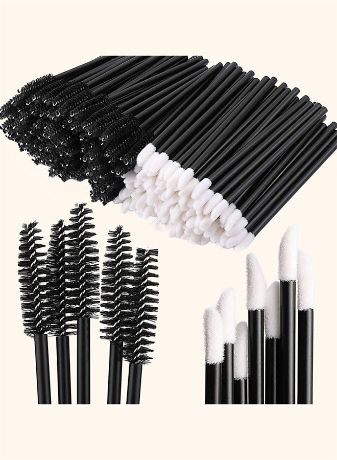 JIEMOREWOO 100pcs Eyelash Extension & Lip Applicator Kit – Disposable Lash Brushes, Mascara Wands, Lip Gloss Wands, Micro Swabs – Portable Storage Tube (Black) - Image 2