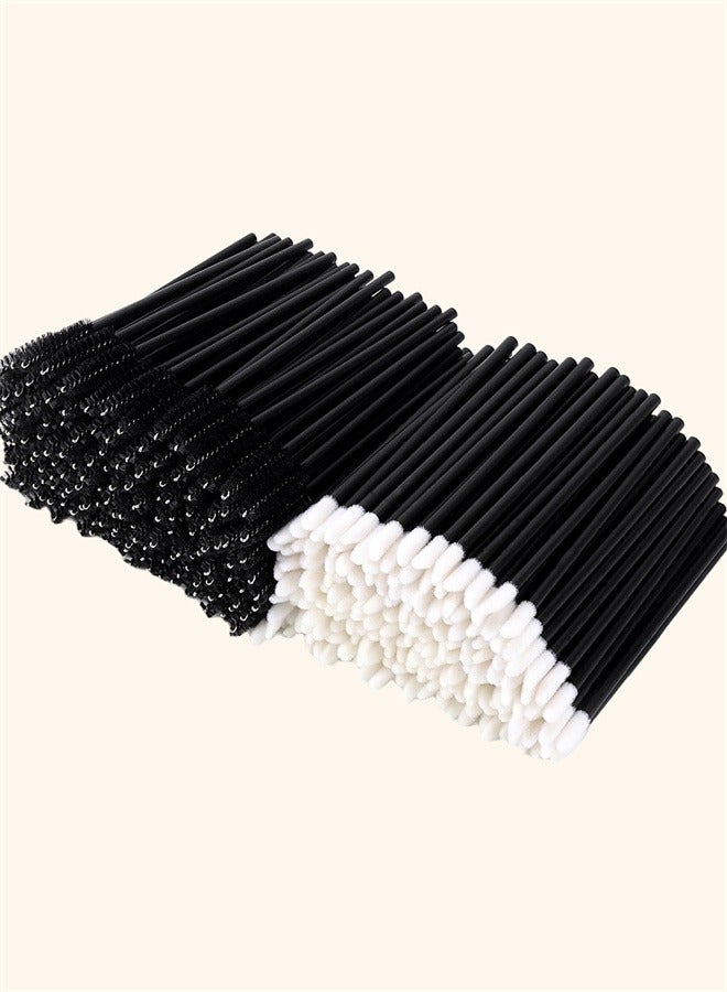 JIEMOREWOO 100pcs Eyelash Extension & Lip Applicator Kit – Disposable Lash Brushes, Mascara Wands, Lip Gloss Wands, Micro Swabs – Portable Storage Tube (Black) - Image 3