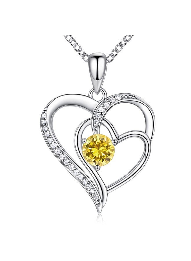 NINAMAID Birthstone Necklace For Women, Heart Necklace 18K White Gold Filled Sterling Silver Diamond Necklaces Jewelry Birthday Gifts For Women - Image 1