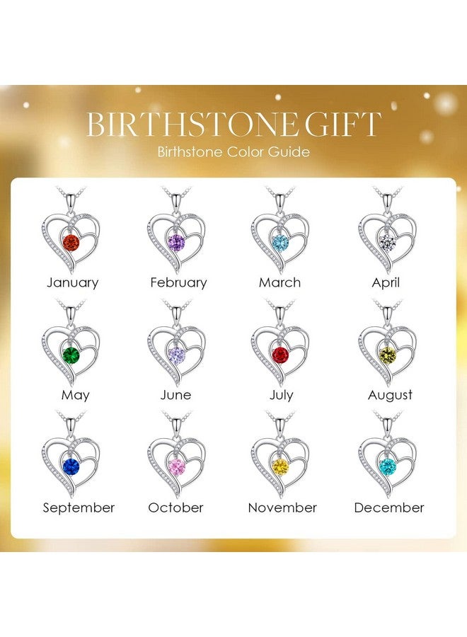 NINAMAID Birthstone Necklace For Women, Heart Necklace 18K White Gold Filled Sterling Silver Diamond Necklaces Jewelry Birthday Gifts For Women - Image 5