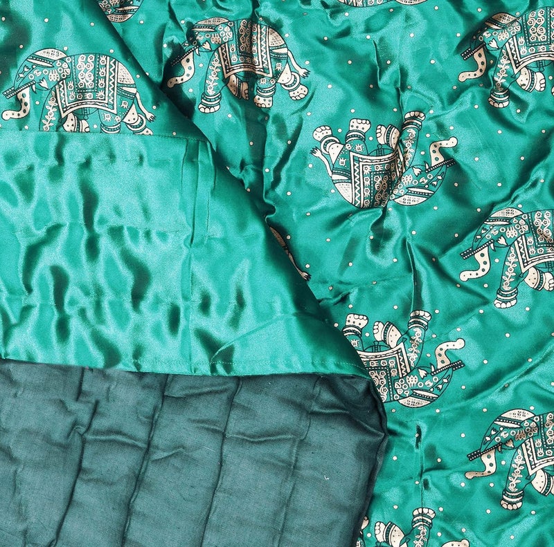 AARMOZY Cotton Soft Jaipuri Silk Razai Traditional Elephant Print Single Bed AC Blanket RAMA Green 85X55 INCHE - Image 2