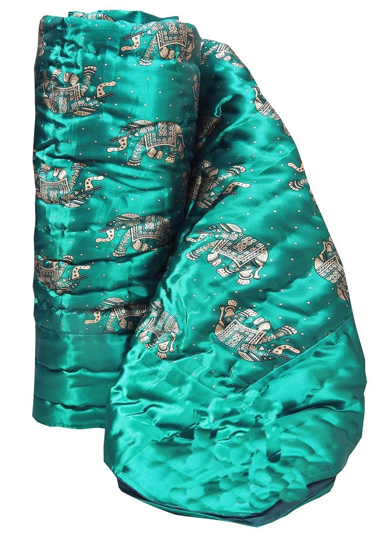 AARMOZY Cotton Soft Jaipuri Silk Razai Traditional Elephant Print Single Bed AC Blanket RAMA Green 85X55 INCHE - Image 4