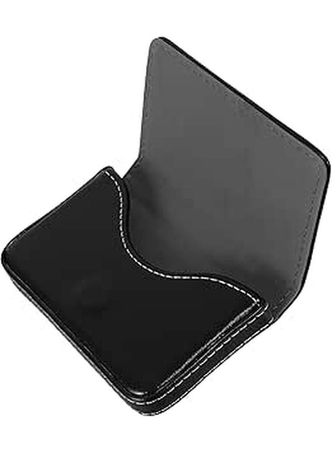 Magnetic Closure Stainless Steel Business Card Holder Black Leather Compact Case For Office - Image 1