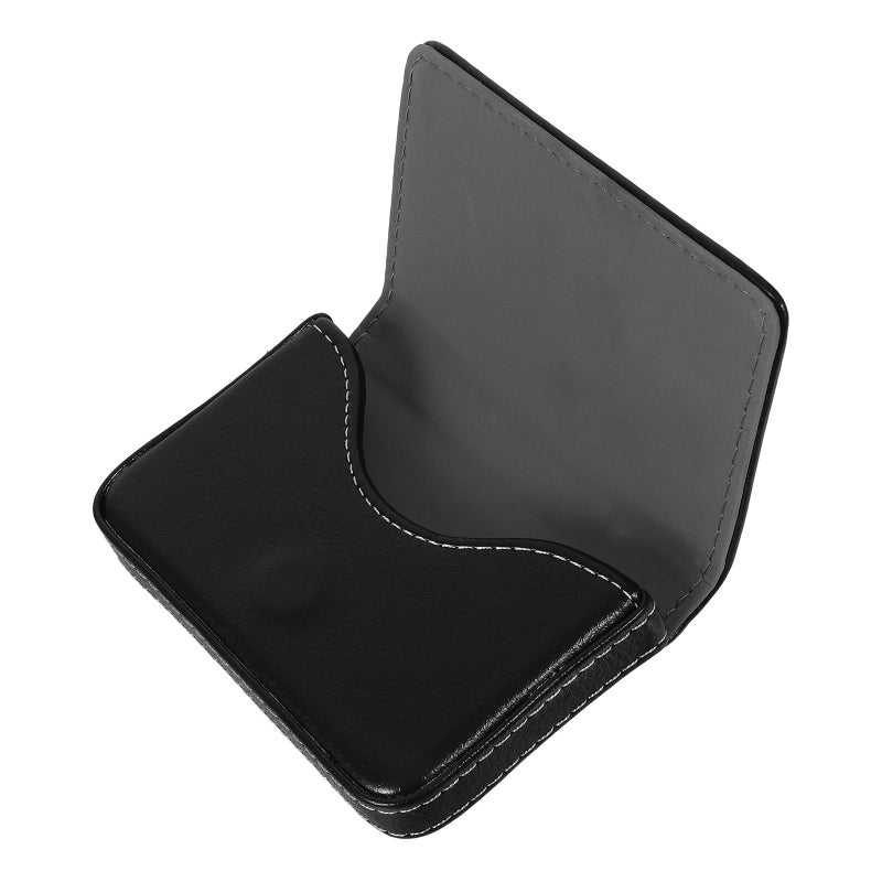 Magnetic Closure Stainless Steel Business Card Holder Black Leather Compact Case For Office - Image 2