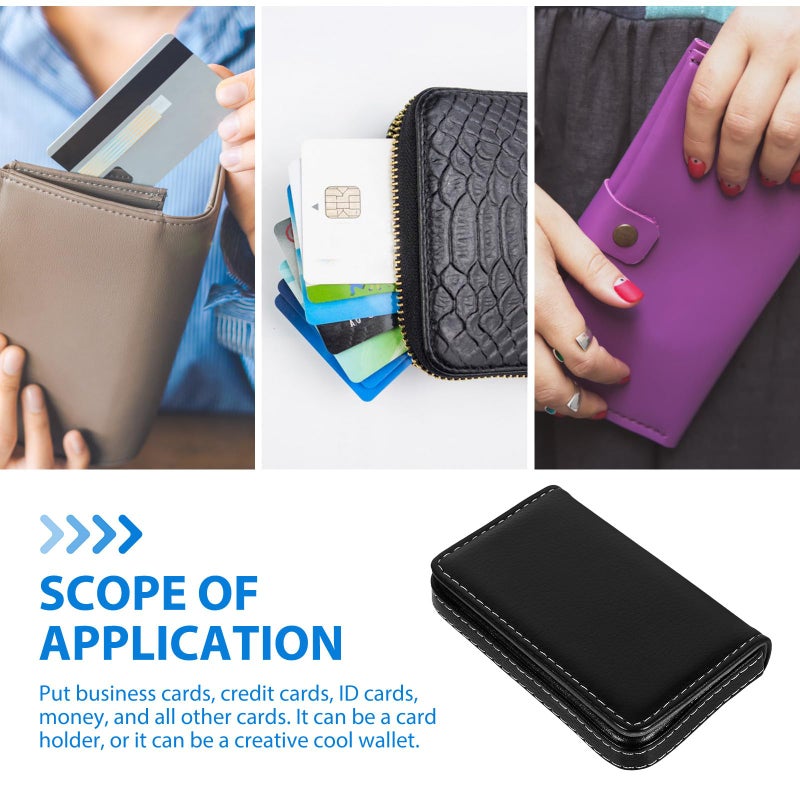 Magnetic Closure Stainless Steel Business Card Holder Black Leather Compact Case For Office - Image 3