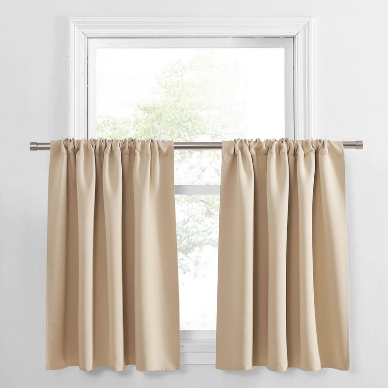 PONY DANCE PONY DANCE Small Window Curtains - 36 inches Length Short Drapes for Kitchen/Bathroom/Basement Thermal Insulated Matching with Curtain Panels  34"" x 36""  Biscotti Beige  2 PCs - Image 4