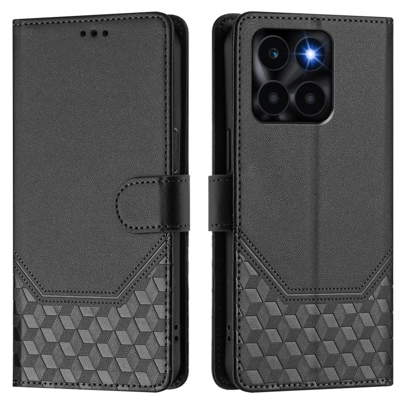 HuHa Case Cover For Honor X6a 4G Honeycomb Embossing RFID Leather Phone Case(Black) - Image 2