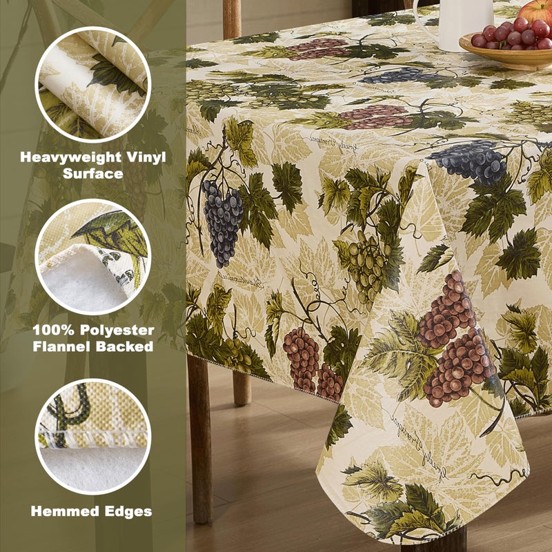 Newbridge 52 x 52 Inch Square Vinyl Tablecloth with Flannel Backing, Grapevine Print, Grape Theme Indoor Outdoor Waterproof Table Cover, Picnic, Barbeque, Patio and Kitchen Dining - Image 4