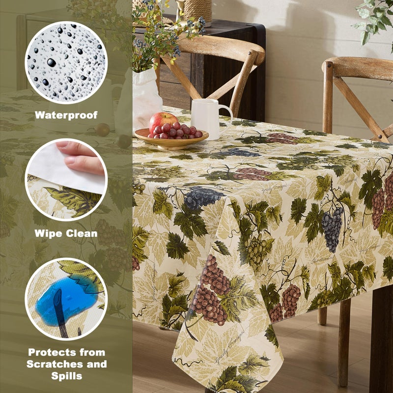 Newbridge 52 x 52 Inch Square Vinyl Tablecloth with Flannel Backing, Grapevine Print, Grape Theme Indoor Outdoor Waterproof Table Cover, Picnic, Barbeque, Patio and Kitchen Dining - Image 3