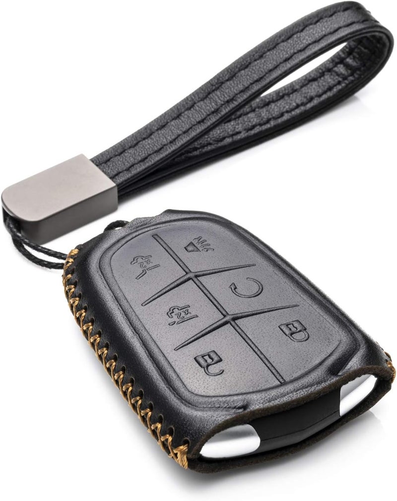 Vitodeco Genuine Leather Smart Key Fob Case for Cadillac XT4, XT5, XT6 (2019-2025) - 6-Button, Black - Image 1