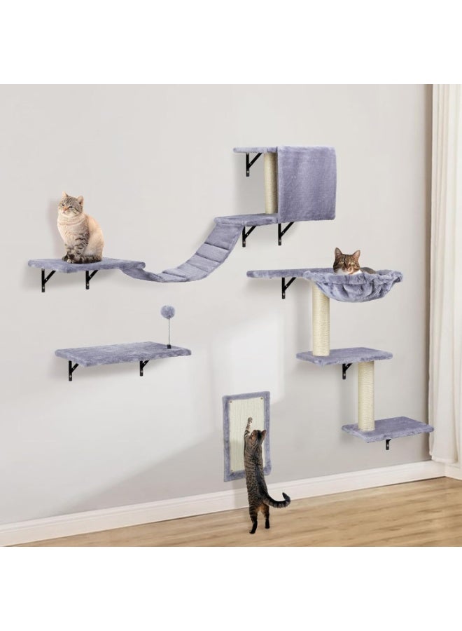 Next Vogue Cat Wall Furniture,Wall-Mounted Cat Climber Set with Cat Wall Shelves, Perches, Condo House, Ladder, Scratching Board & Tree - 5 Pcs Wood Indoor Cat Furniture for Play (Grey) - Image 1