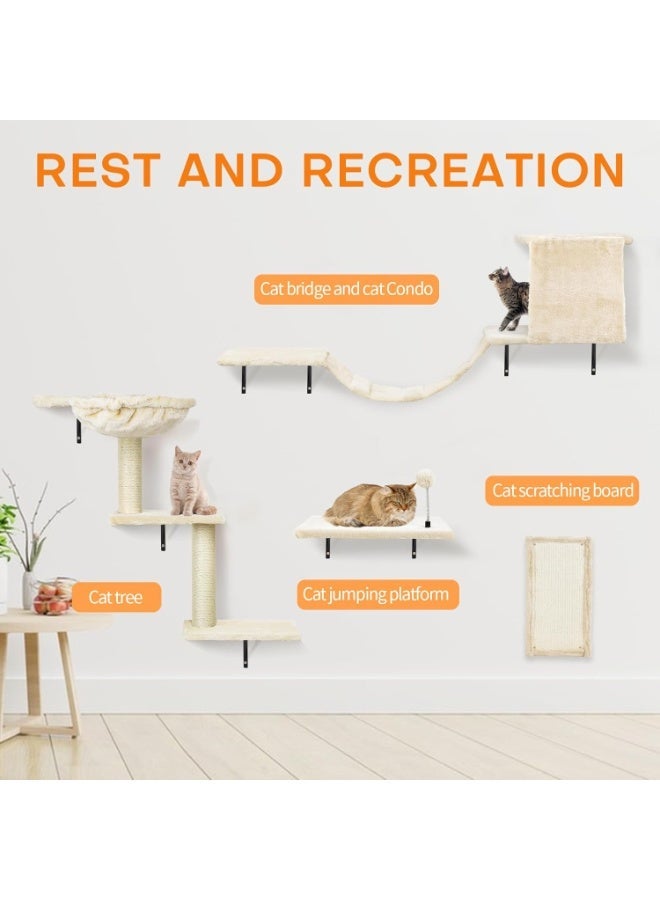 Next Vogue Cat Wall Furniture,Wall-Mounted Cat Climber Set with Cat Wall Shelves, Perches, Condo House, Ladder, Scratching Board & Tree - 5 Pcs Wood Indoor Cat Furniture for Play (Grey) - Image 2