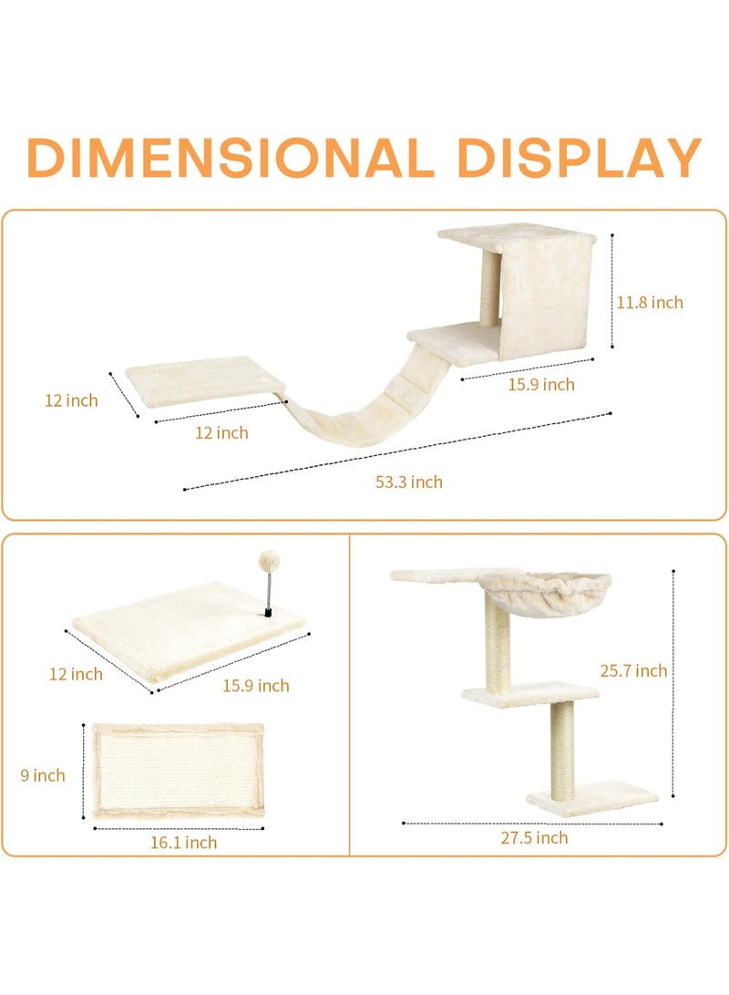 Next Vogue Cat Wall Furniture,Wall-Mounted Cat Climber Set with Cat Wall Shelves, Perches, Condo House, Ladder, Scratching Board & Tree - 5 Pcs Wood Indoor Cat Furniture for Play (Grey) - Image 5