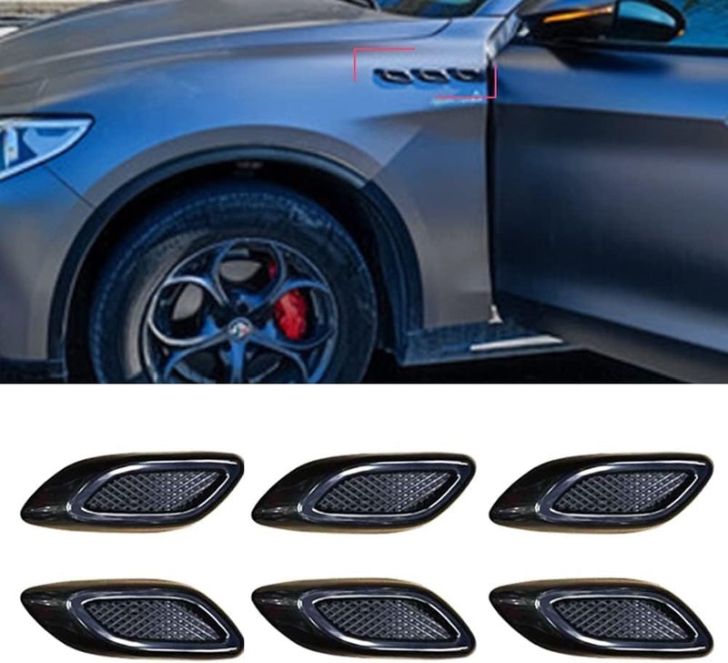 Aakichi 6 Pcs Car Air Flow Vent Cover Fender Trim Glossy Black Car Styling Fender Hood Decorative Side 3 Row Aero Decal Sticker for All Car's & SUV's (Black) - Image 1