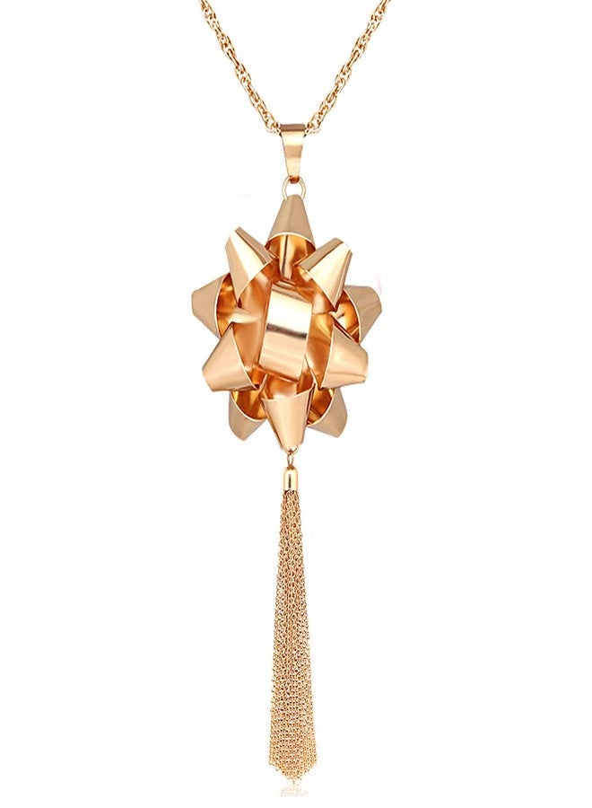 CEALXHENY Christmas Necklace for Women X-Mas Gift Bow Pendant Necklaces Chain Tassel Long Necklaces for Women (C 1 Bow Gold) - Image 1