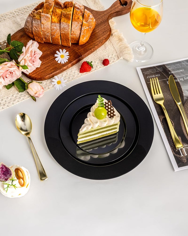 BESTVIP 200PCS Black Plastic Plates, Disposable Party Plates with 100 Dinner Plates and 100 Dessert Plates, Plastic Plates for Party, Wedding,Halloween and Birthday (Black, 200PCS) - Image 4