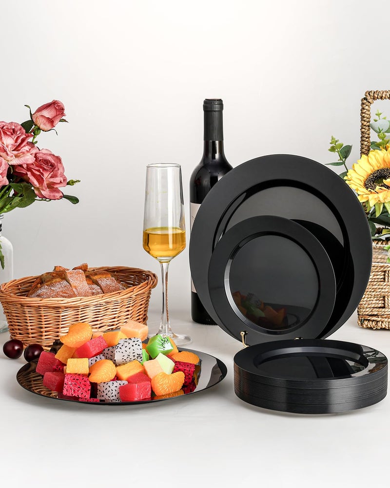BESTVIP 200PCS Black Plastic Plates, Disposable Party Plates with 100 Dinner Plates and 100 Dessert Plates, Plastic Plates for Party, Wedding,Halloween and Birthday (Black, 200PCS) - Image 3