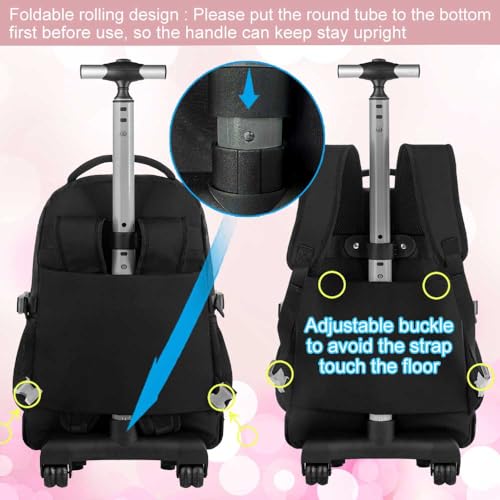gxtvo 3PCS Rolling Backpack for Women Girls Wheeled Bookbag with Lunch Box for Adults Water Resistant Roller School Bag for College Teens Kids Travel Black - Image 3