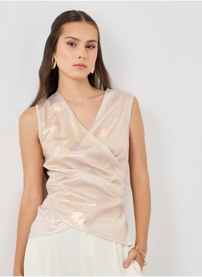 تايك تو Take Two Gathered Detail Sleeveless V-Neck Wrap Top