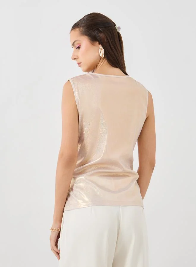 Take Two Take Two Gathered Detail Sleeveless V-Neck Wrap Top
