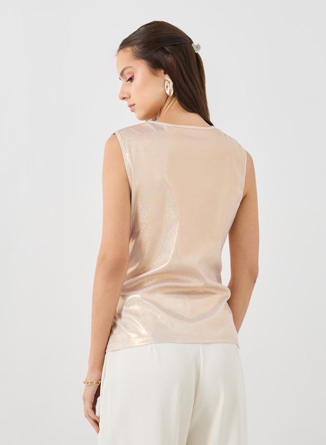 Take Two Gathered Detail Sleeveless V-Neck Wrap Top - Image 4
