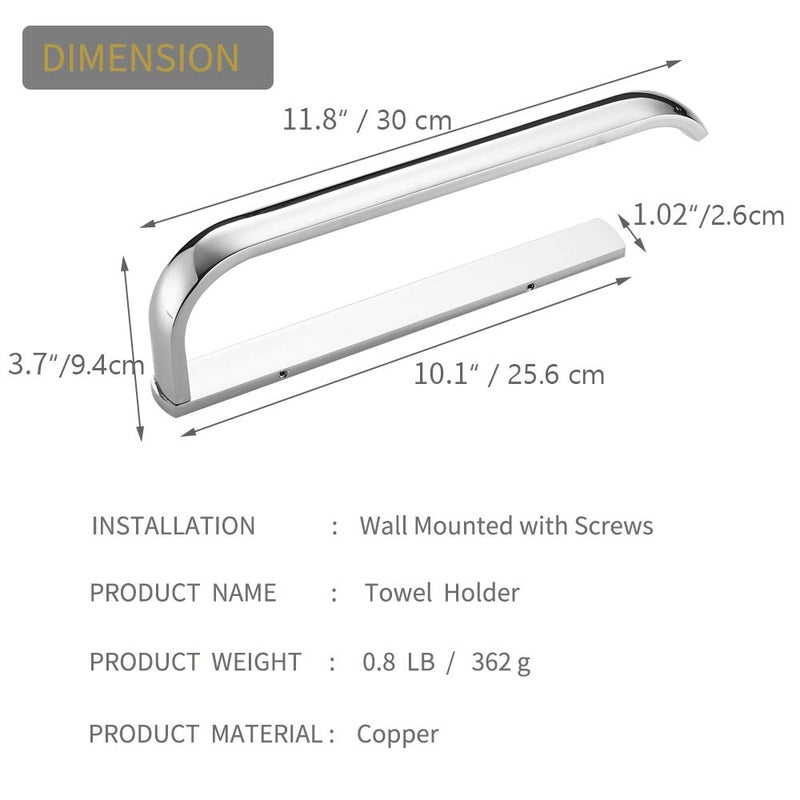 BESy Brass Hand Towel Bar for Bathroom Polished Chrome Bathroom Accessories Fixtures, Rustproof Wall Mounted Towel Rack Hanger, 12 Inch - Image 5