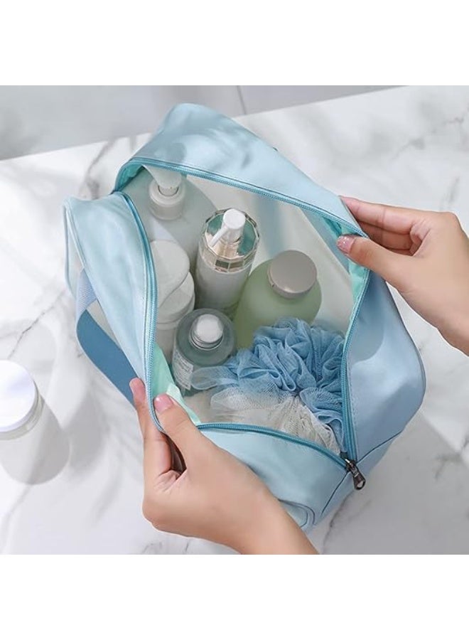 طقم حقائب مكياج سفر شفافة 3 قطع، حقيبة أدوات تجميل PVC مقاومة للماء، أزرق - Image 2