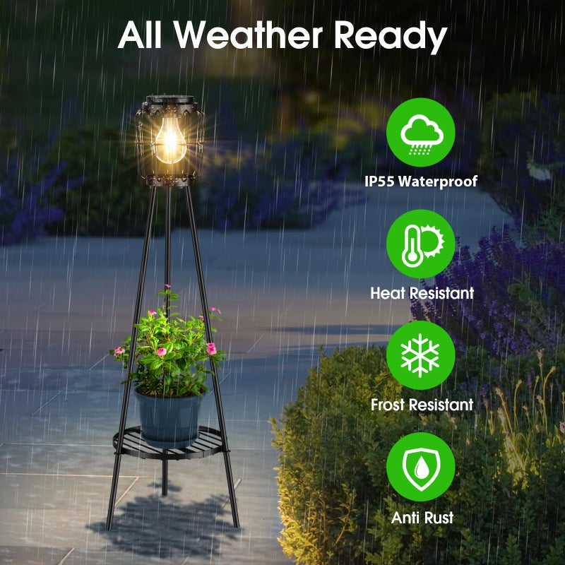 MXwcy 2 Pack Solar Lights Outdoor with Plant Stands, Solar Floor Lamp with LED Edison Bulbs for Garden Yard Pathway Driveway Front/Back Porch Decoration - Image 5
