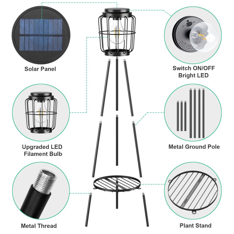 MXwcy 2 Pack Solar Lights Outdoor with Plant Stands, Solar Floor Lamp with LED Edison Bulbs for Garden Yard Pathway Driveway Front/Back Porch Decoration - Image 4