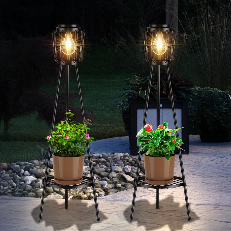 MXwcy 2 Pack Solar Lights Outdoor with Plant Stands, Solar Floor Lamp with LED Edison Bulbs for Garden Yard Pathway Driveway Front/Back Porch Decoration - Image 1