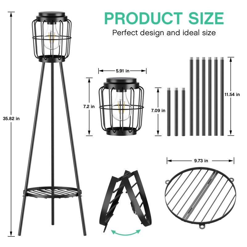 MXwcy 2 Pack Solar Lights Outdoor with Plant Stands, Solar Floor Lamp with LED Edison Bulbs for Garden Yard Pathway Driveway Front/Back Porch Decoration - Image 2