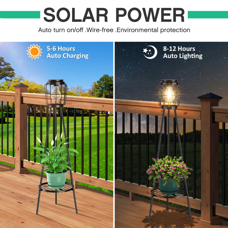 MXwcy 2 Pack Solar Lights Outdoor with Plant Stands, Solar Floor Lamp with LED Edison Bulbs for Garden Yard Pathway Driveway Front/Back Porch Decoration - Image 3