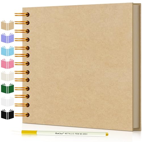 EJBLFE DIY Scrapbook Album, Hardcover Kraft 7x7 inch 40 Pages Scrap Book Photo Album with Metallic Pen for Family Memory Book, Wedding Anniversary, Tickets Etc - Image 1
