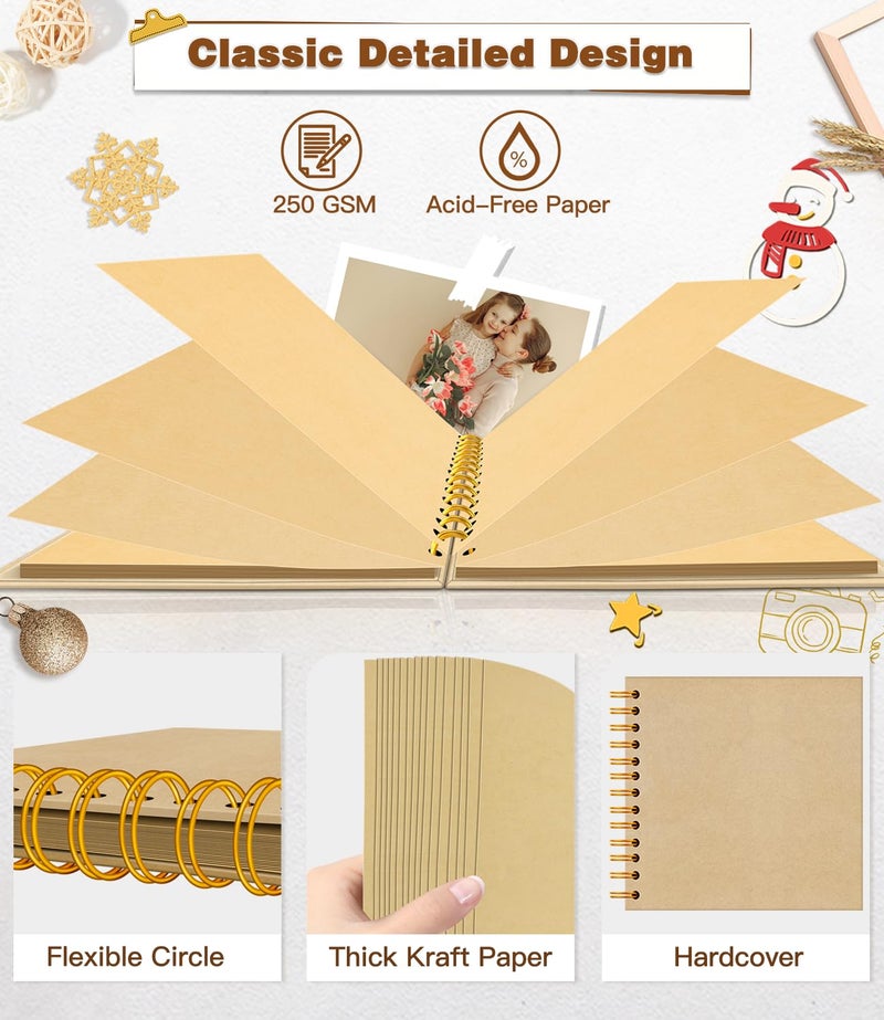 EJBLFE DIY Scrapbook Album, Hardcover Kraft 7x7 inch 40 Pages Scrap Book Photo Album with Metallic Pen for Family Memory Book, Wedding Anniversary, Tickets Etc - Image 3
