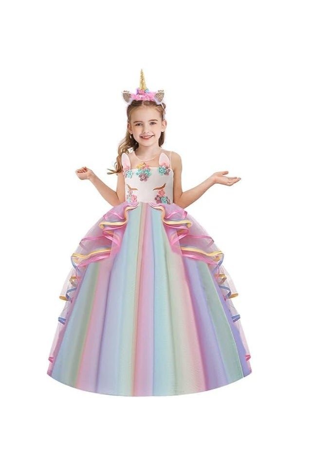 Generic Unicorn Costume Princess Birthday Pageant Party Dance Performance Carnival Long Maxi Tulle Fancy Dress Up Outfits  - Image 2