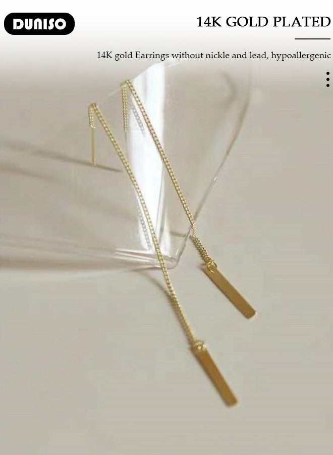 DUNISO Women's Threader Earrings Gold Tassel Chain Dangle Earrings Sparkle Chain Earrings Sparkly Tassel Earrings Line Chain Drop Earrings Jewelry,Hypoallergenic Earring for Women Girls  - Image 5