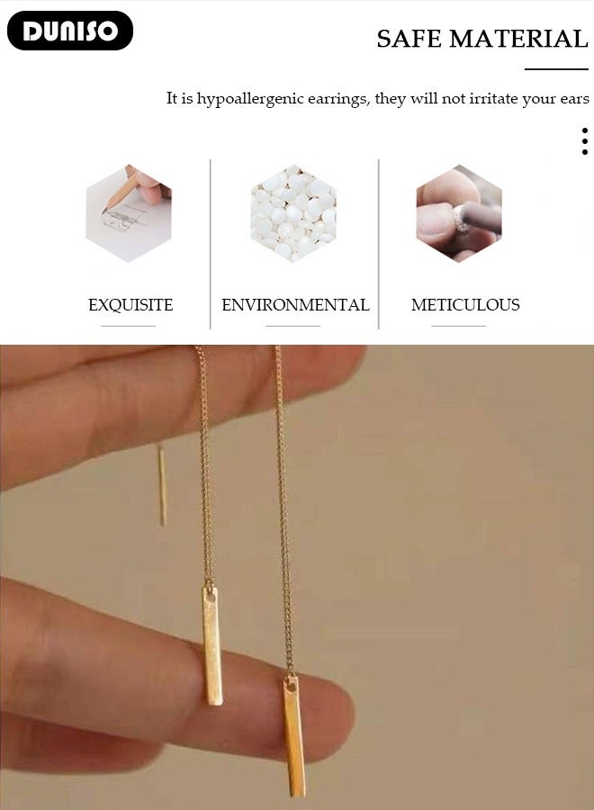 DUNISO Women's Threader Earrings Gold Tassel Chain Dangle Earrings Sparkle Chain Earrings Sparkly Tassel Earrings Line Chain Drop Earrings Jewelry,Hypoallergenic Earring for Women Girls  - Image 3
