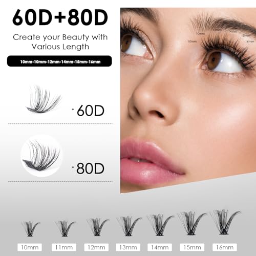 Magnetic SL طقم تمديد الرموش DIY 320 قطعة رموش فردية مجموعات 60D 80D D Curl طقم تمديد الرموش مع أداة التطبيق وملصق الرموش، مزيل غراء الرموش لمزيج الرموش الصناعية 10-16 مم (طقم 60D+80D) - Image 2