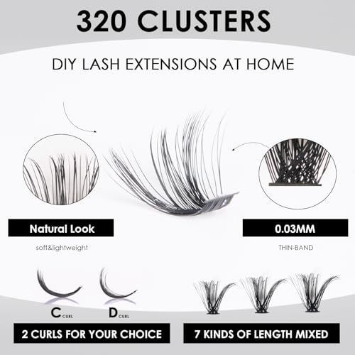 Magnetic SL طقم تمديد الرموش DIY 320 قطعة رموش فردية مجموعات 60D 80D D Curl طقم تمديد الرموش مع أداة التطبيق وملصق الرموش، مزيل غراء الرموش لمزيج الرموش الصناعية 10-16 مم (طقم 60D+80D) - Image 3