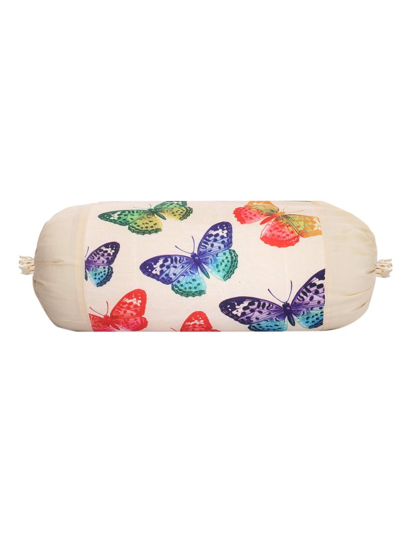 Kuber Industries Kuber Industries Butterfly Design Cotton 4 Pieces Bolster Cover Set Cream  - Image 3