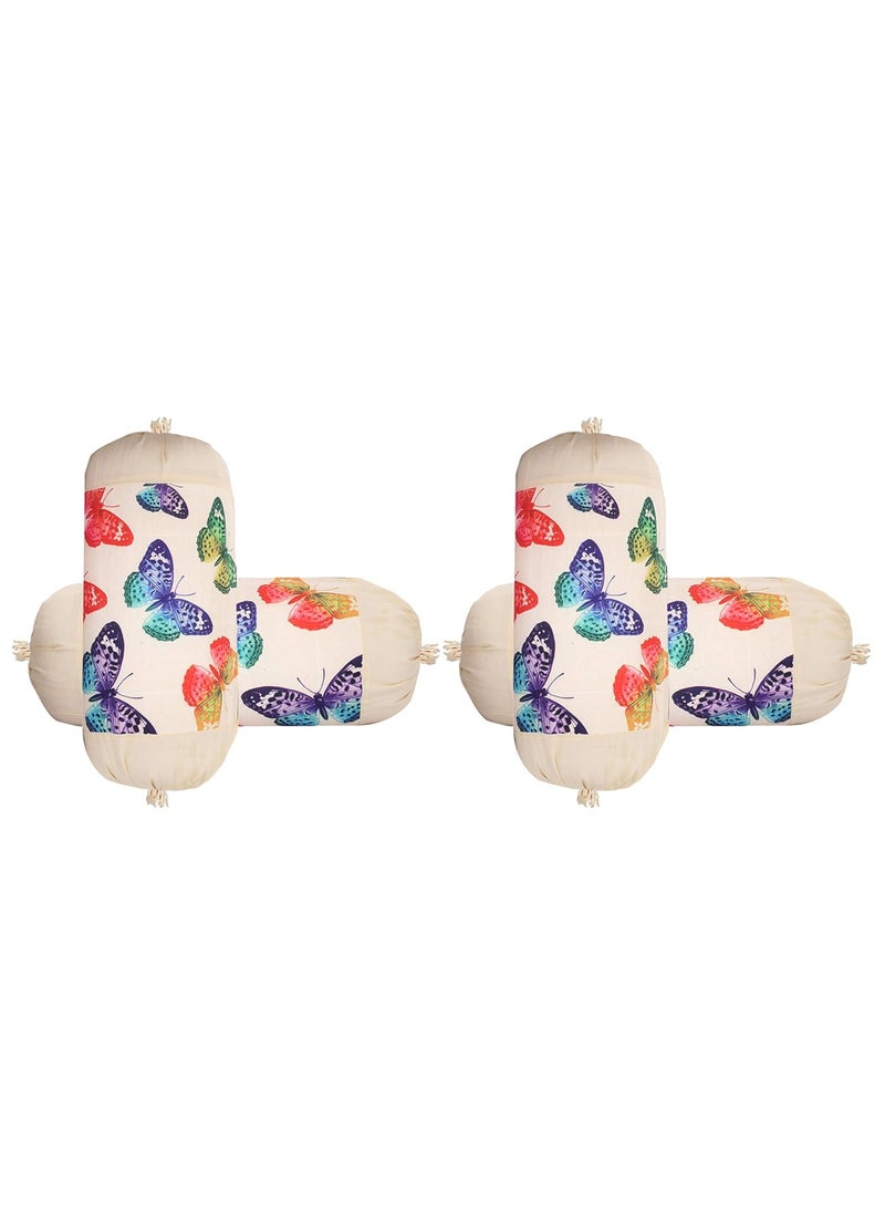 Kuber Industries Kuber Industries Butterfly Design Cotton 4 Pieces Bolster Cover Set Cream  - Image 1