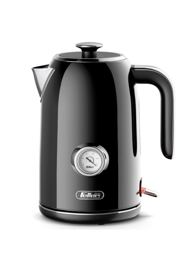 Feller Retro Style 1.7L Kettle with Thermometer, 2200 W, Stainless Steel Body, STRIX Controller, Dry Boil & Automatic Switch-Off, EK200, 2Y Guarantee-UAE Version (Black) - Image 1