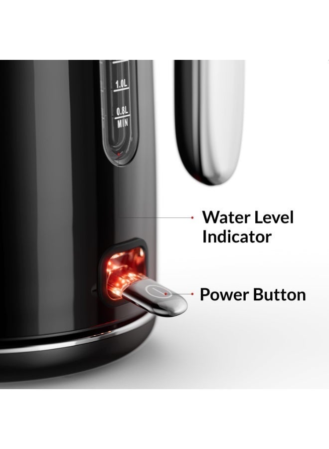 Feller Retro Style 1.7L Kettle with Thermometer, 2200 W, Stainless Steel Body, STRIX Controller, Dry Boil & Automatic Switch-Off, EK200, 2Y Guarantee-UAE Version (Black) - Image 5