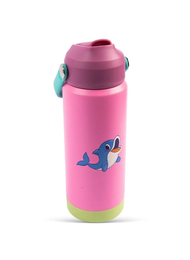 Cocobee COCOBEE-Insulated Stainless Steel Water Bottle, Leakproof, Soft Handle Grip, Odour Free, 500Ml, 3 Years+ – Pink + Marvel Spider-Man Disc Launcher Watch for Kids