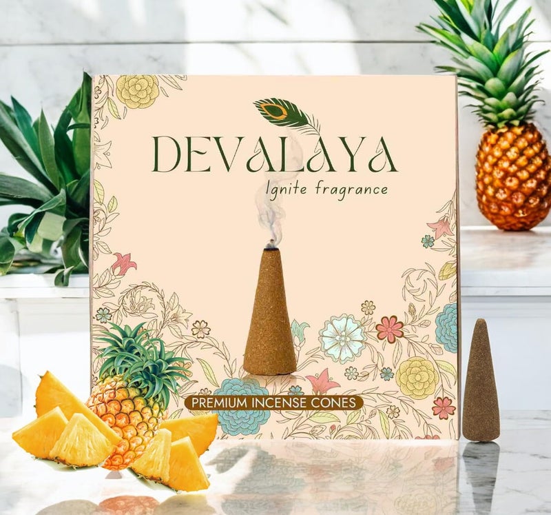 Devalaya Queen Pineapple Dhoop Cones (20 Cones, Pack of 1), Dry Incense Dhoop, Dhoop Batti for Pooja, 100% Charcoal-Free, 25-Minute Burn Time, Eco-Friendly, 3.5 CM Length - Image 1